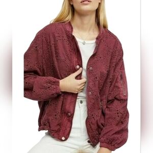 Free People Daisy Jane Embroidered Bomber Jacket 